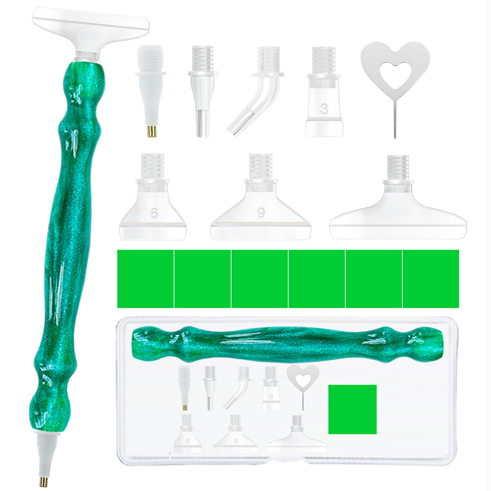 Resin Art Craft - Diamond Paintbrush Set (Green), Comfortable Ergonomic