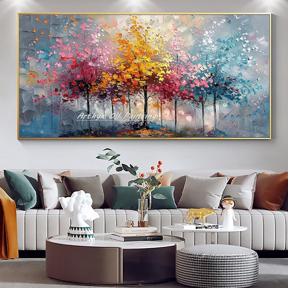 Resin Art On Canvas - Arthyx,Large Handpainted Palette Knife Tree Oil