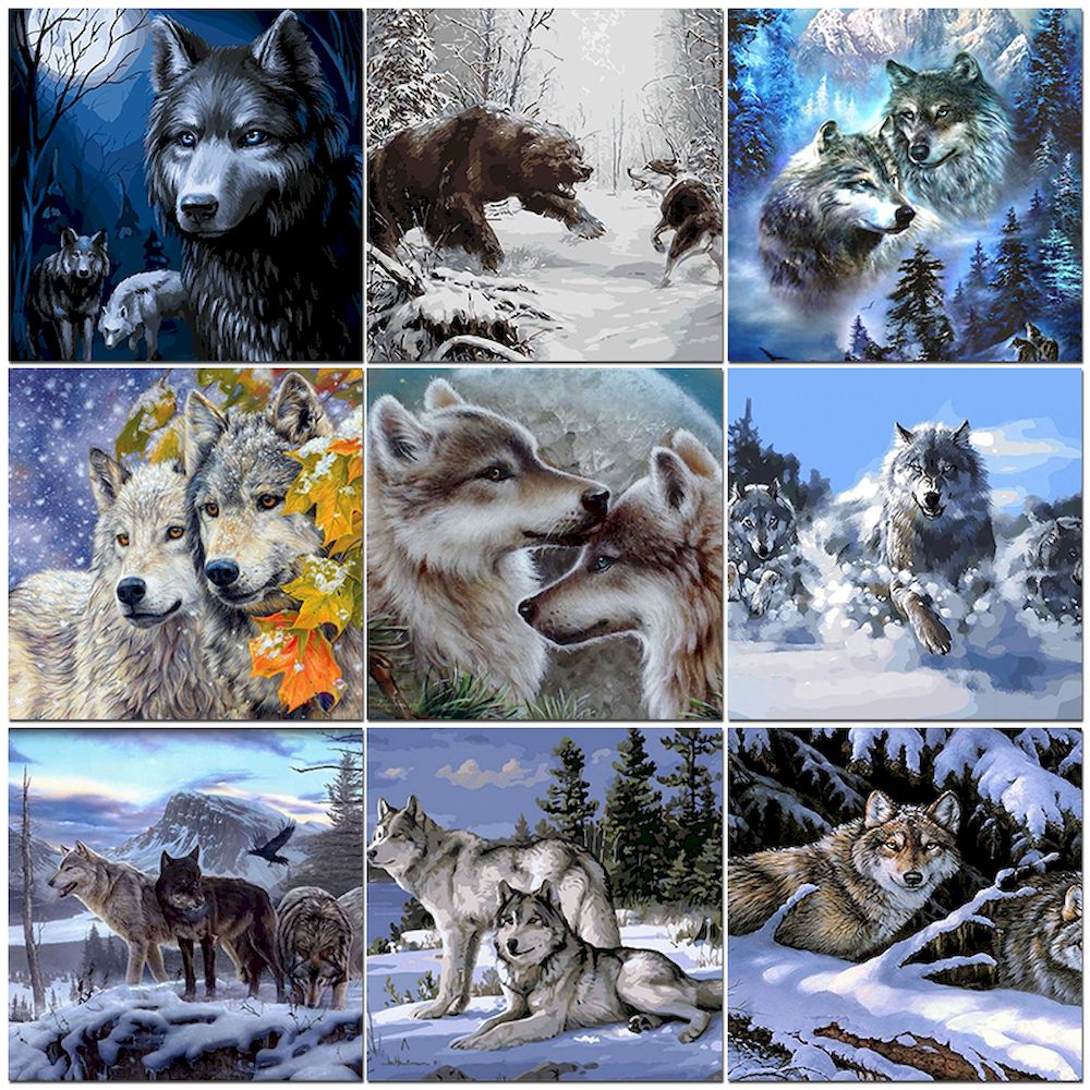 Resin Art On Canvas - Painting By Numbers Wolf Oil Pictures