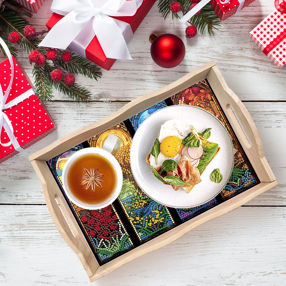 Resin Art Wooden Tray - Diamond Art Painting Wooden Serving Tray