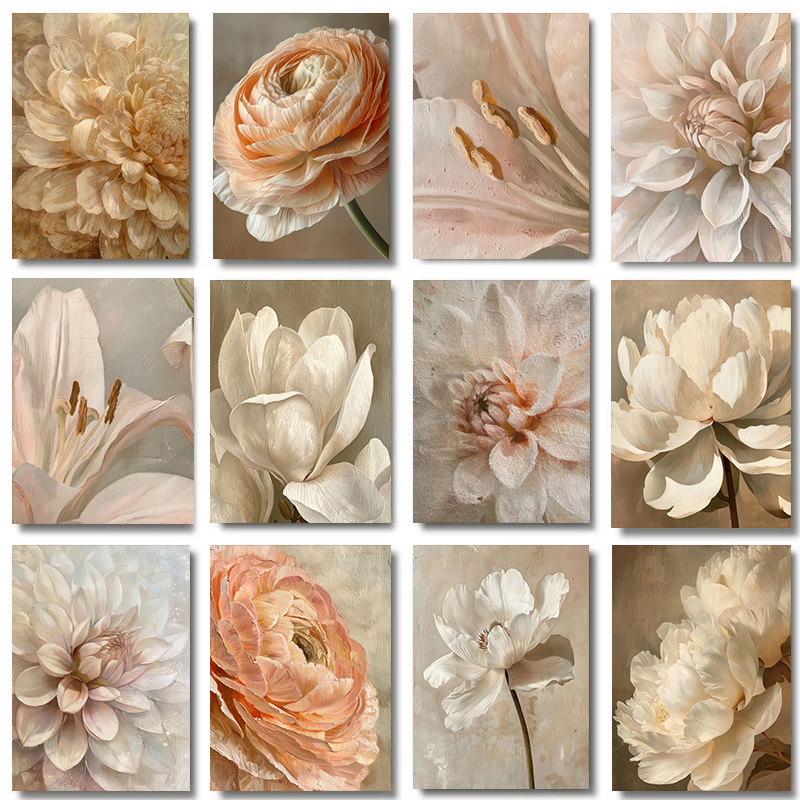 Resin Art On Canvas - Vintage Flower Magnolia Peony Tulips Fresh