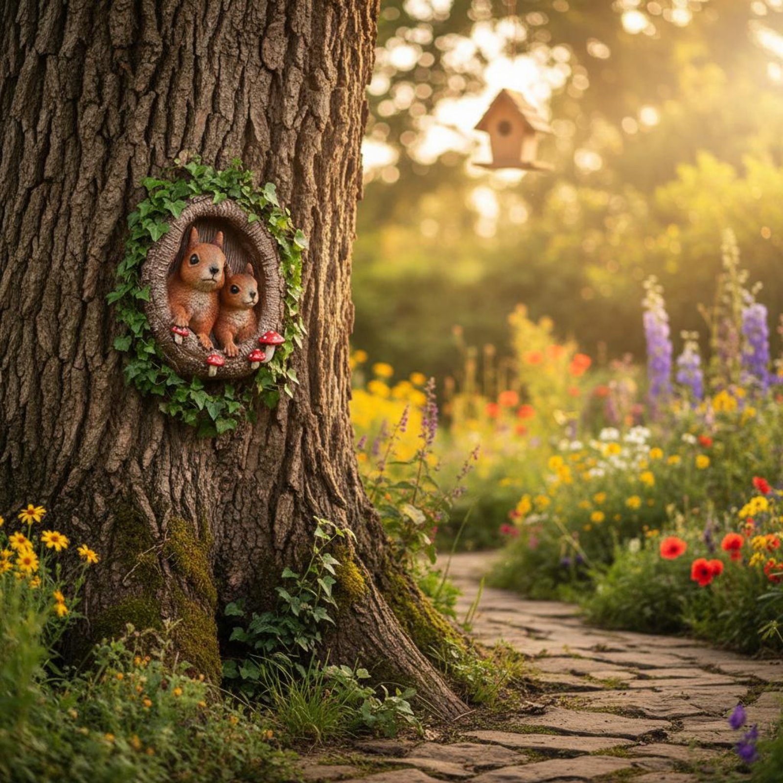 Squirrels in Tree Hollow Statu - огляд і ціна Resin Art Wall