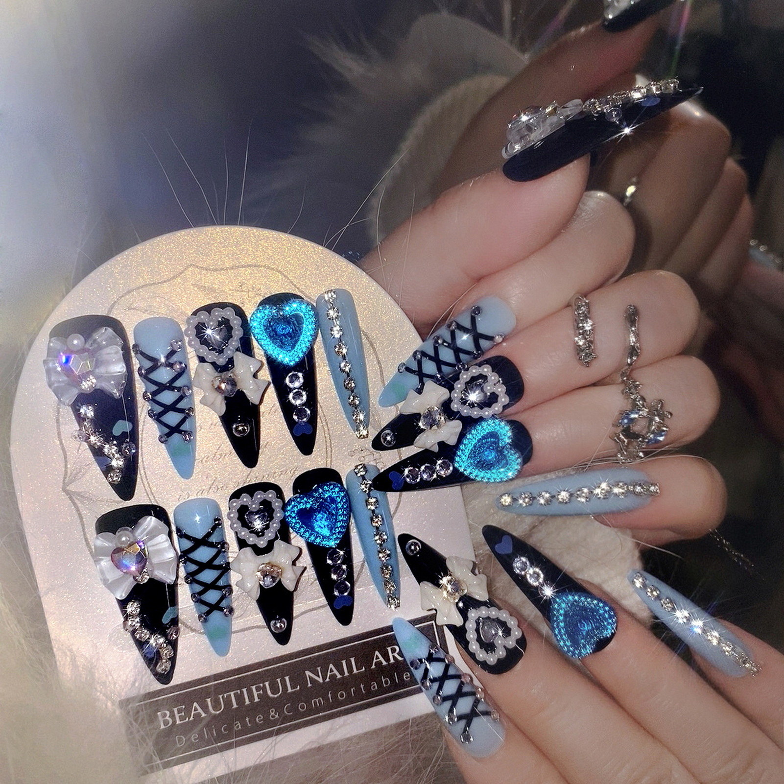 24pcs 3D Bow Decor False Nails - огляд і ціна Resin Art Glitter