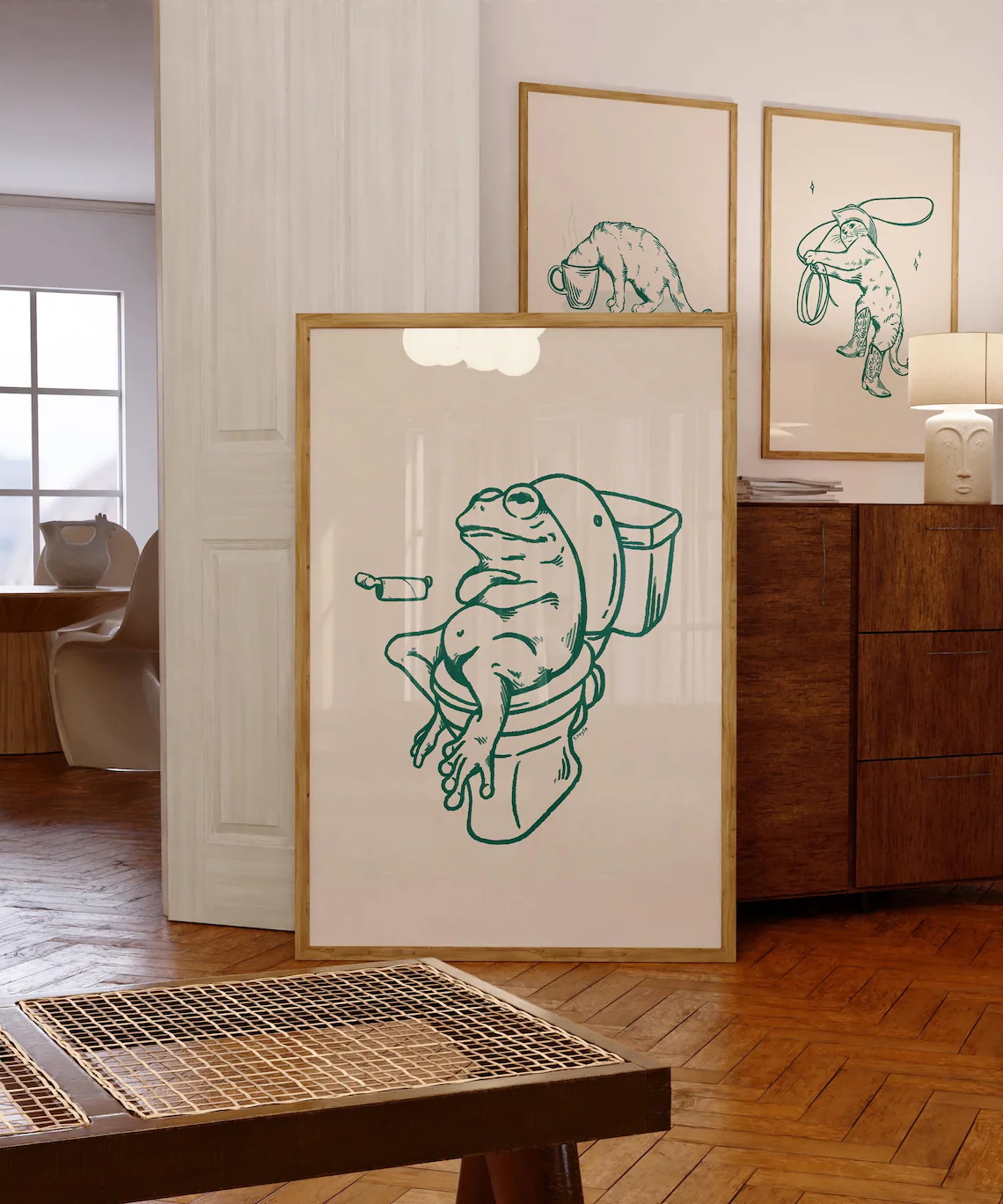 Frog On Toilet Green Retro Wal - огляд і ціна Resin Art On Canvas