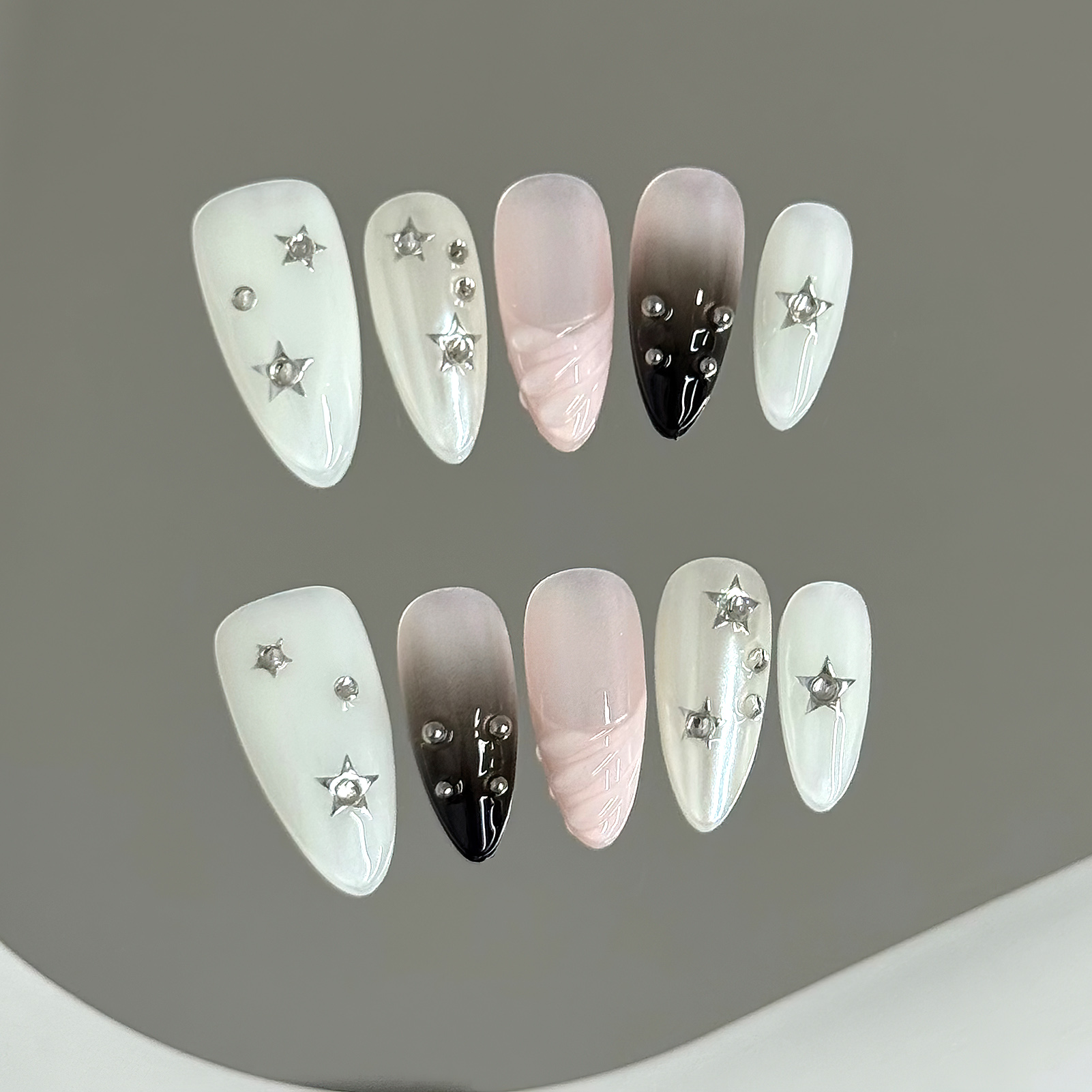10pcs Almond Fake Nails Star G - огляд і ціна Resin Art Glitter