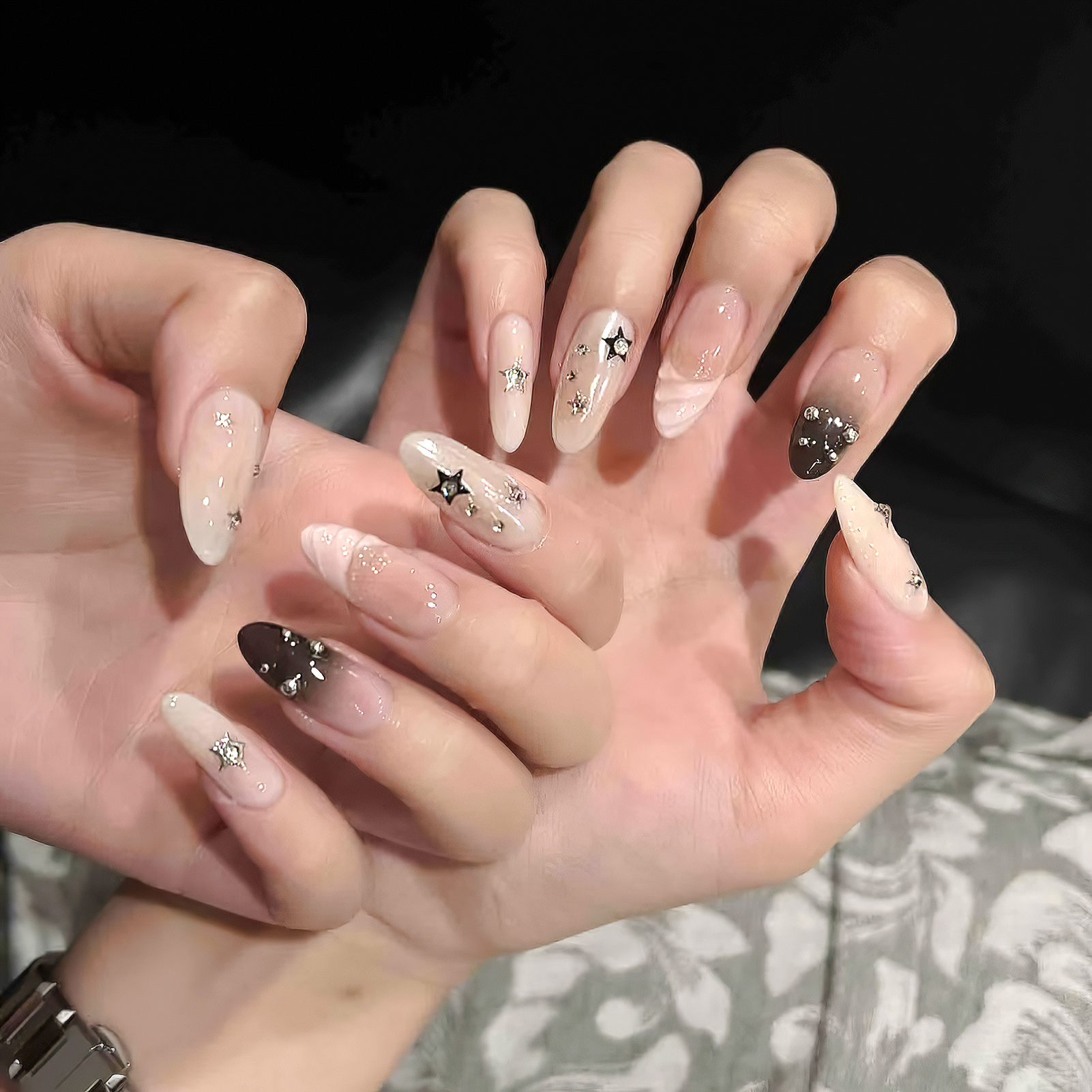 10pcs Almond Fake Nails Star G - огляд і ціна Resin Art Glitter