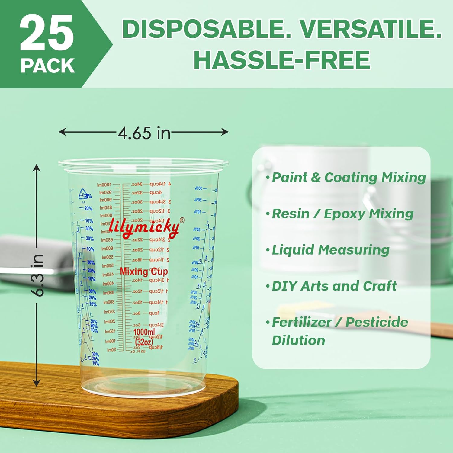 25 Pack 32 oz Plastic Measurin - огляд і ціна Resin Art Ratio