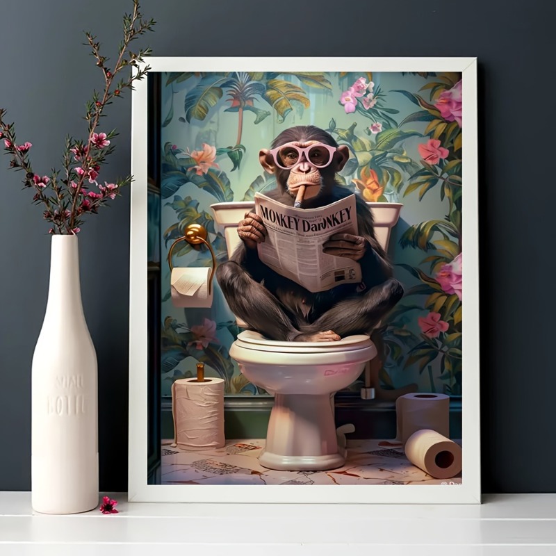 Humorous Monkey on Toilet Read - огляд і ціна Resin Art On Canvas