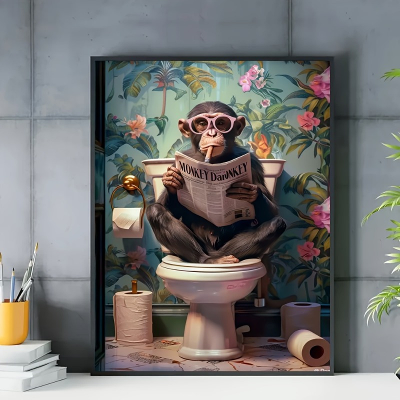 Humorous Monkey on Toilet Read - огляд і ціна Resin Art On Canvas
